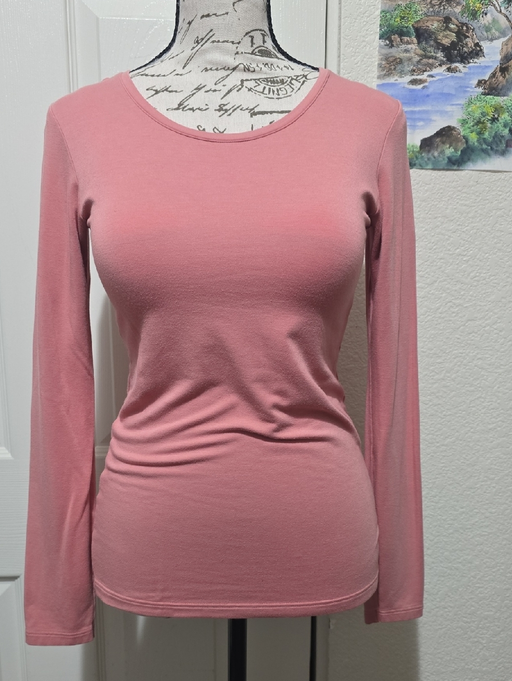 Uniqlo Heat Tech Extra Warm Long Sleeve Crew Neck Top, Dusty Pink, S, EUC
